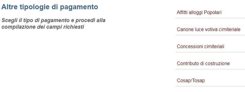 Altre tipologie di pagamento